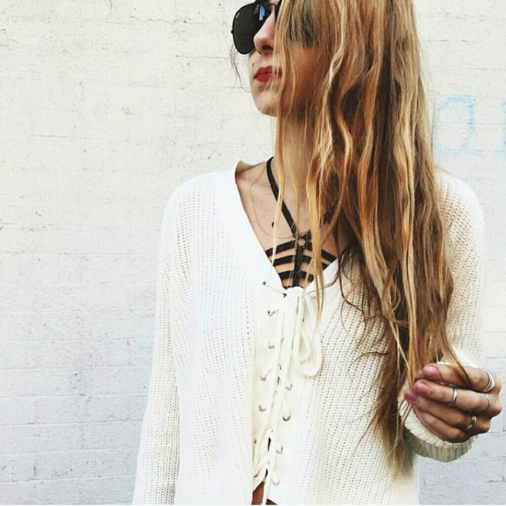 LF Lace Up Cropped Sweater